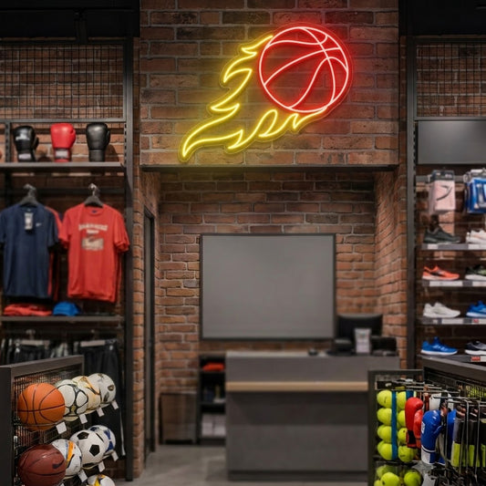 Basketball with Fire Neon Sign