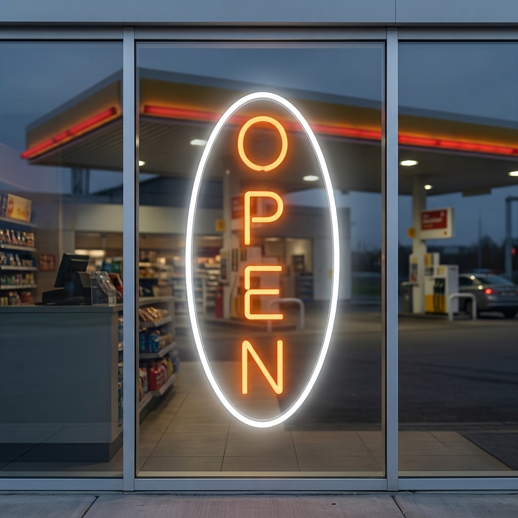 Open Vertical Neon Sign
