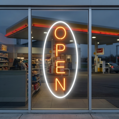 Open Vertical Neon Sign