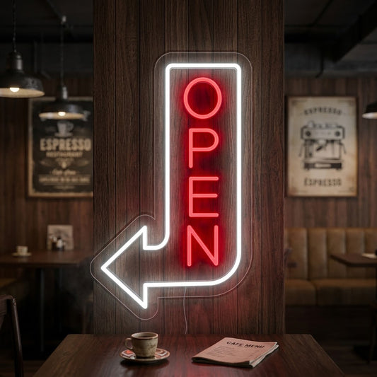 Open with Arrow Neon Sign